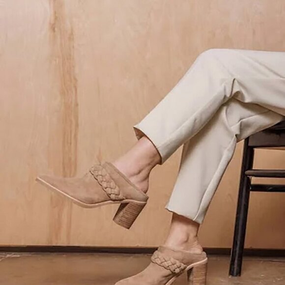 Dolce Vita Serla Sz 11 Tan Suede Pointed Toe Braided Strap Anthropologie - Picture 2 of 7